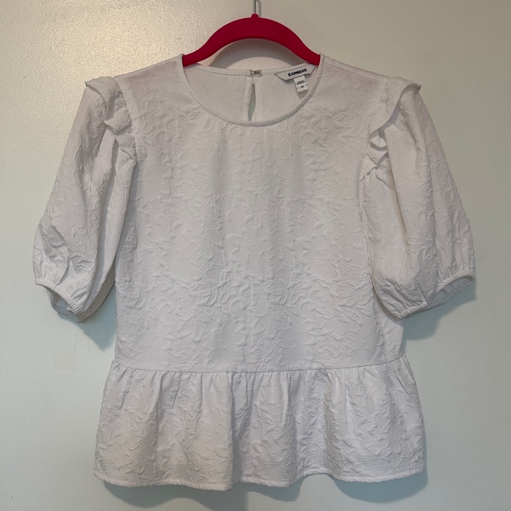 White Textured Peplum Women's Top